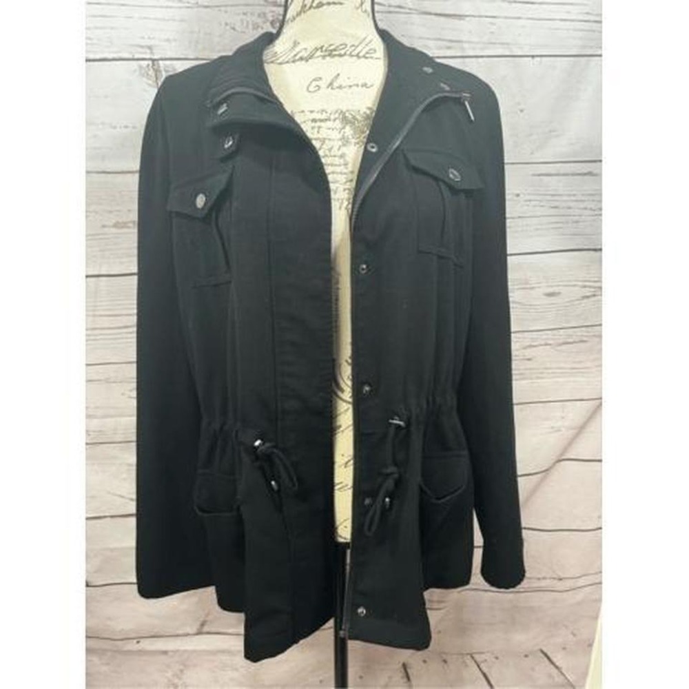 Calvin Klein Black Utility Jacket Drawstring Waist Full Zip‎ Women's L